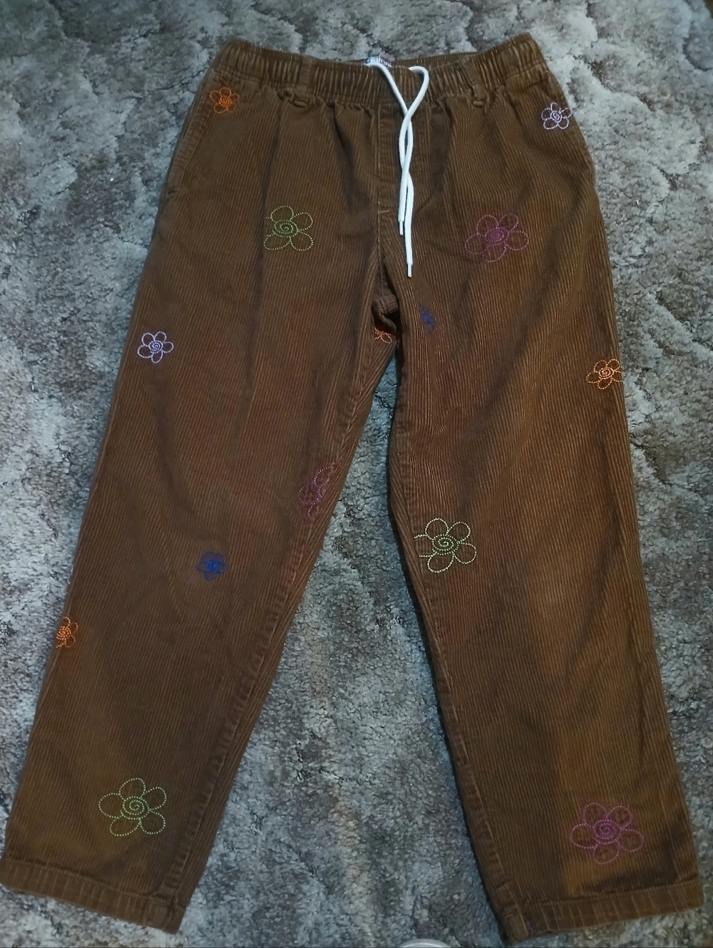 Urban Outfitters Brown Corduroy Skate Pants with Multicolor Floral Embroidery
